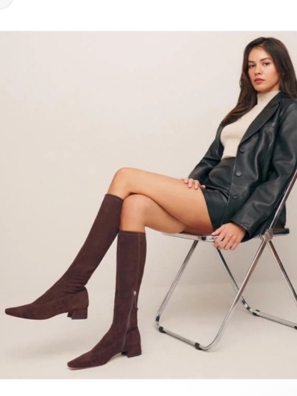 NEW Reformation Raven Knee Boot in Espresso Stretch Suede